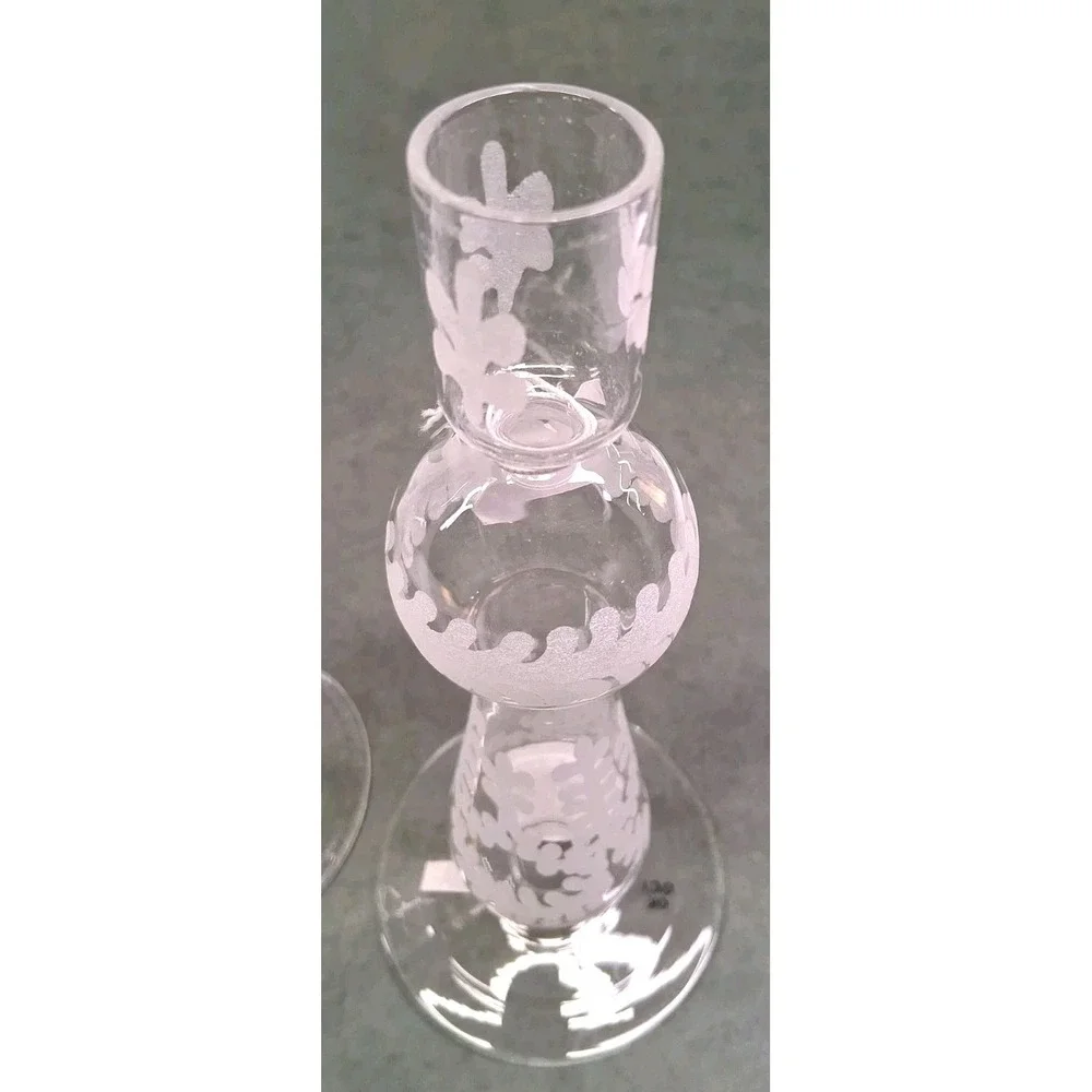 Pottery Barn Set of (2) Etched Glass Taper Candle Holders 8-1/4 Inches Tall- NWT
